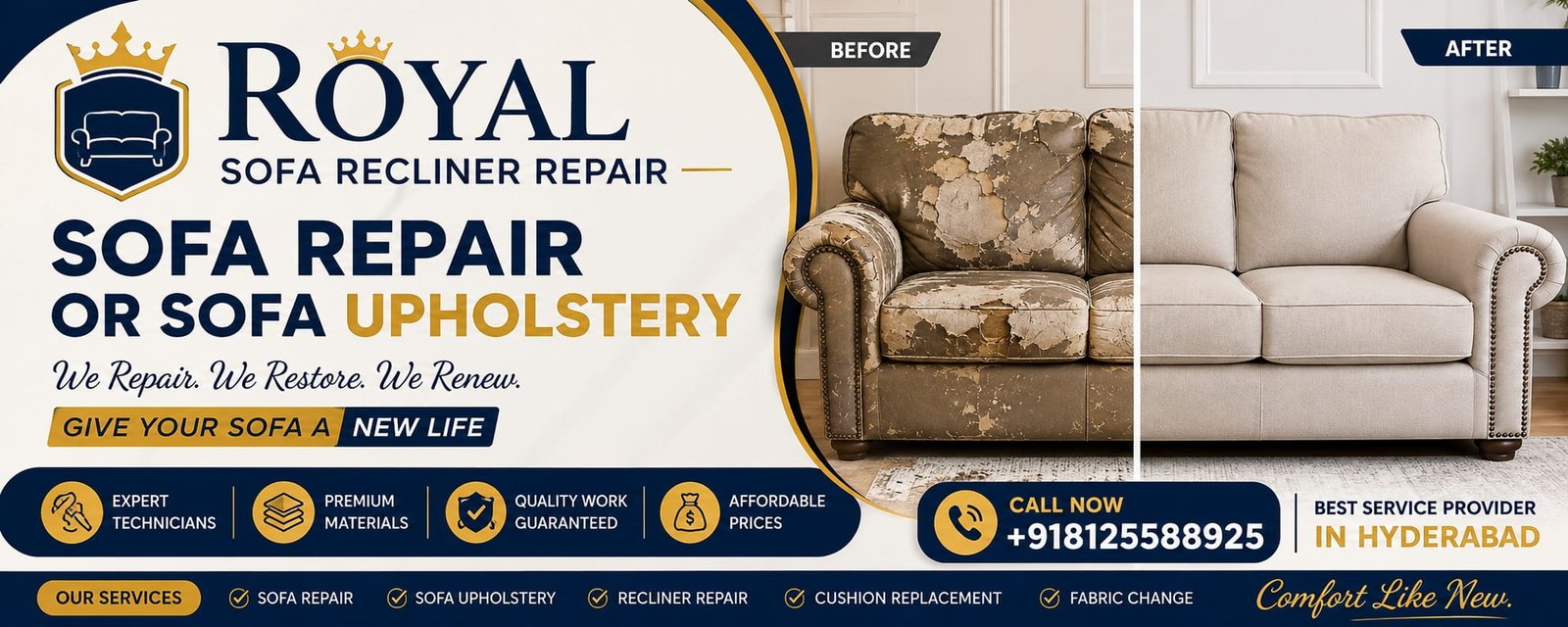 Royal Sofa Recliner Repair, Call: +918125588925